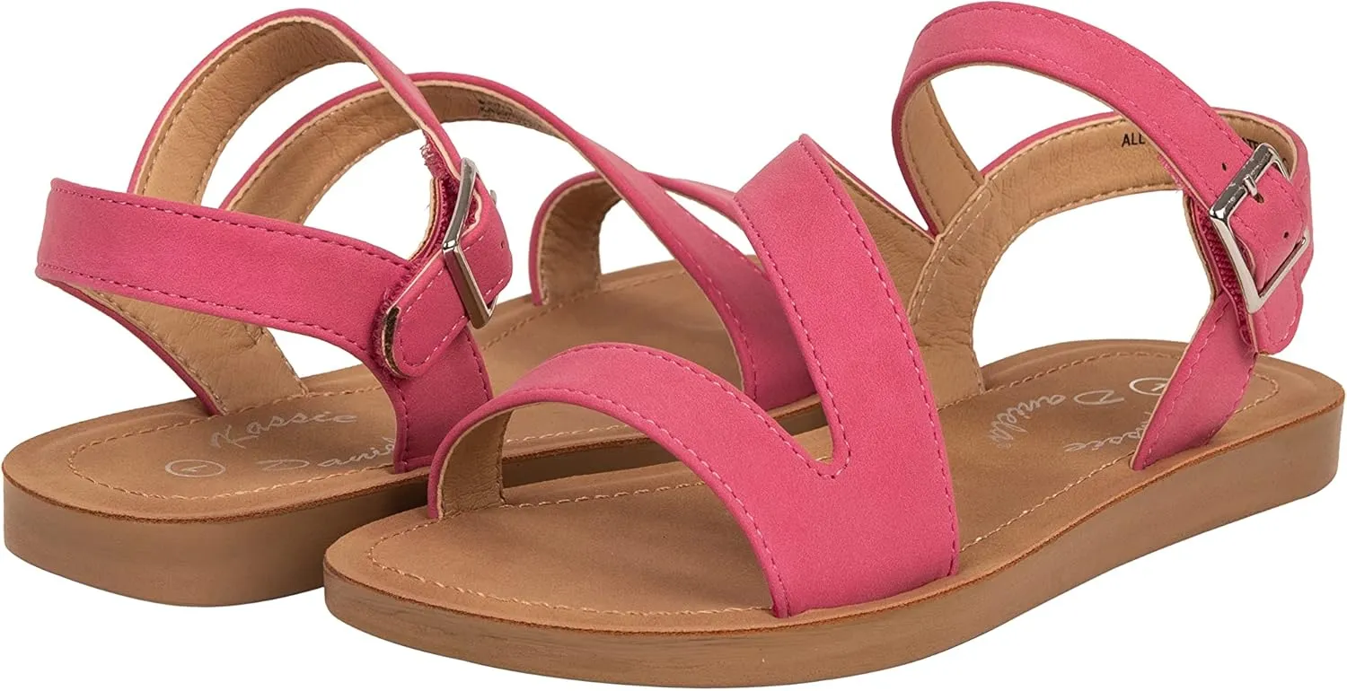 Girls Sandals Comfortable Open Toe Straps with Ankle Buckle Slide Flats Lan-2