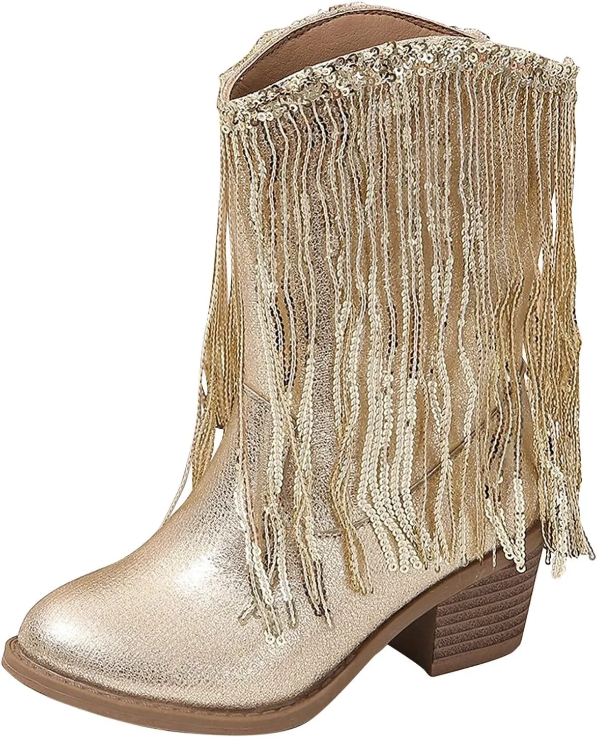 Girls Sequin Boots Winter 𝐖aterproof Flat Warm Sparkly Snow Boots Kids Cozy Western Leather Shoes For Little Kid
