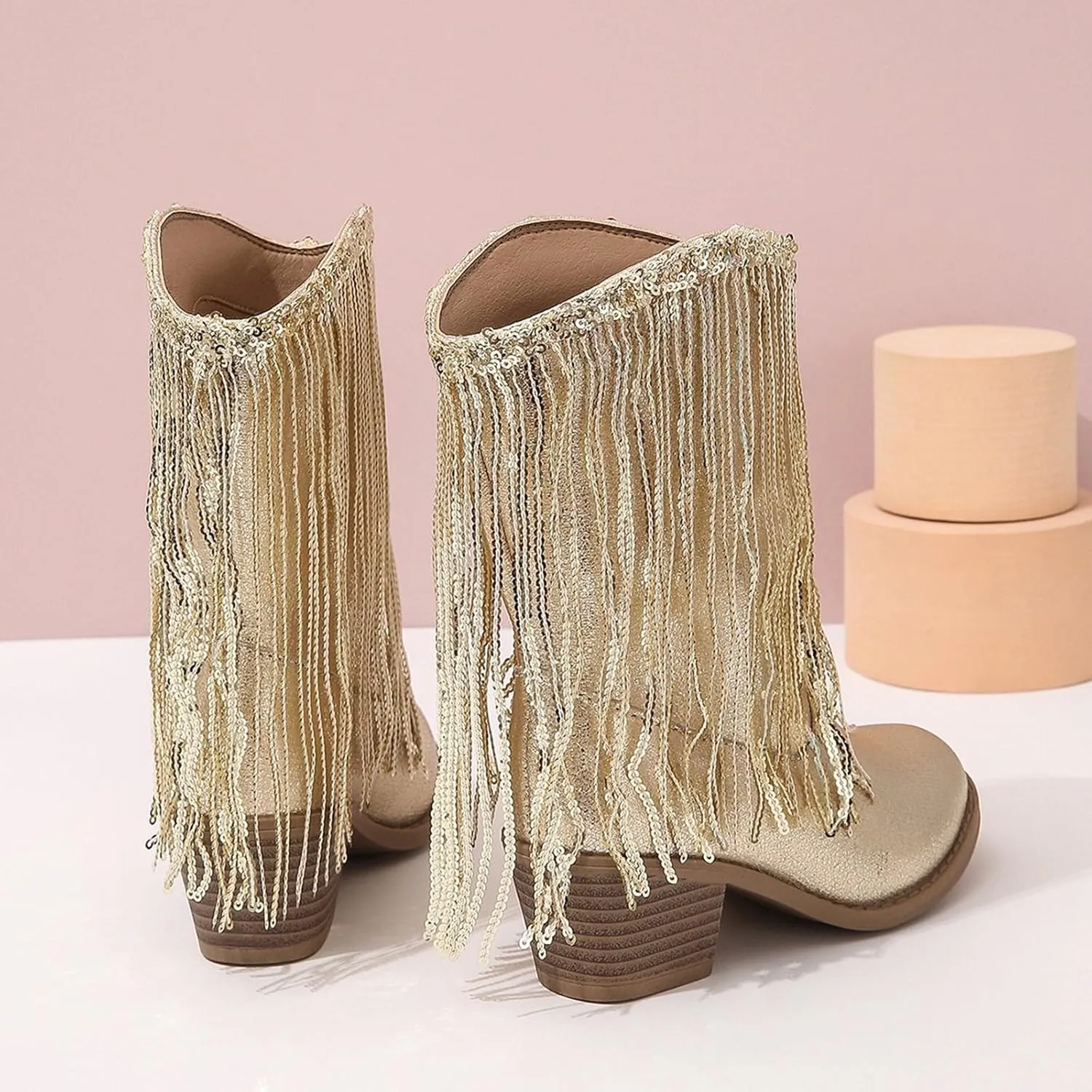 Girls Sequin Boots Winter 𝐖aterproof Flat Warm Sparkly Snow Boots Kids Cozy Western Leather Shoes For Little Kid