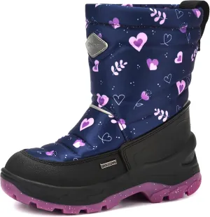Girls Size 9 US Waterproof Reflective Winter Snow Boots Slip Resistant (Toddler/Little Kid) Floral Pink and Purple Hearts Pattern
