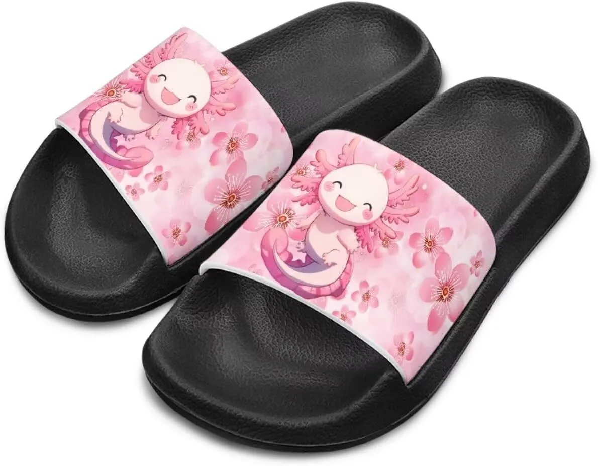 Girls Slide Sandals Axolotl Theme Summer Slippers for Kids Shower Shoes