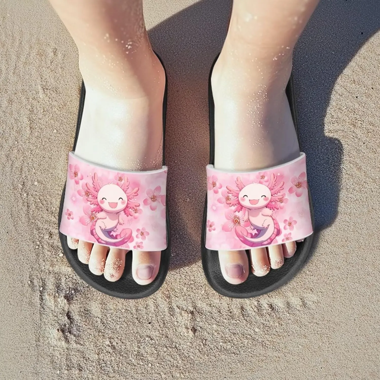 Girls Slide Sandals Axolotl Theme Summer Slippers for Kids Shower Shoes
