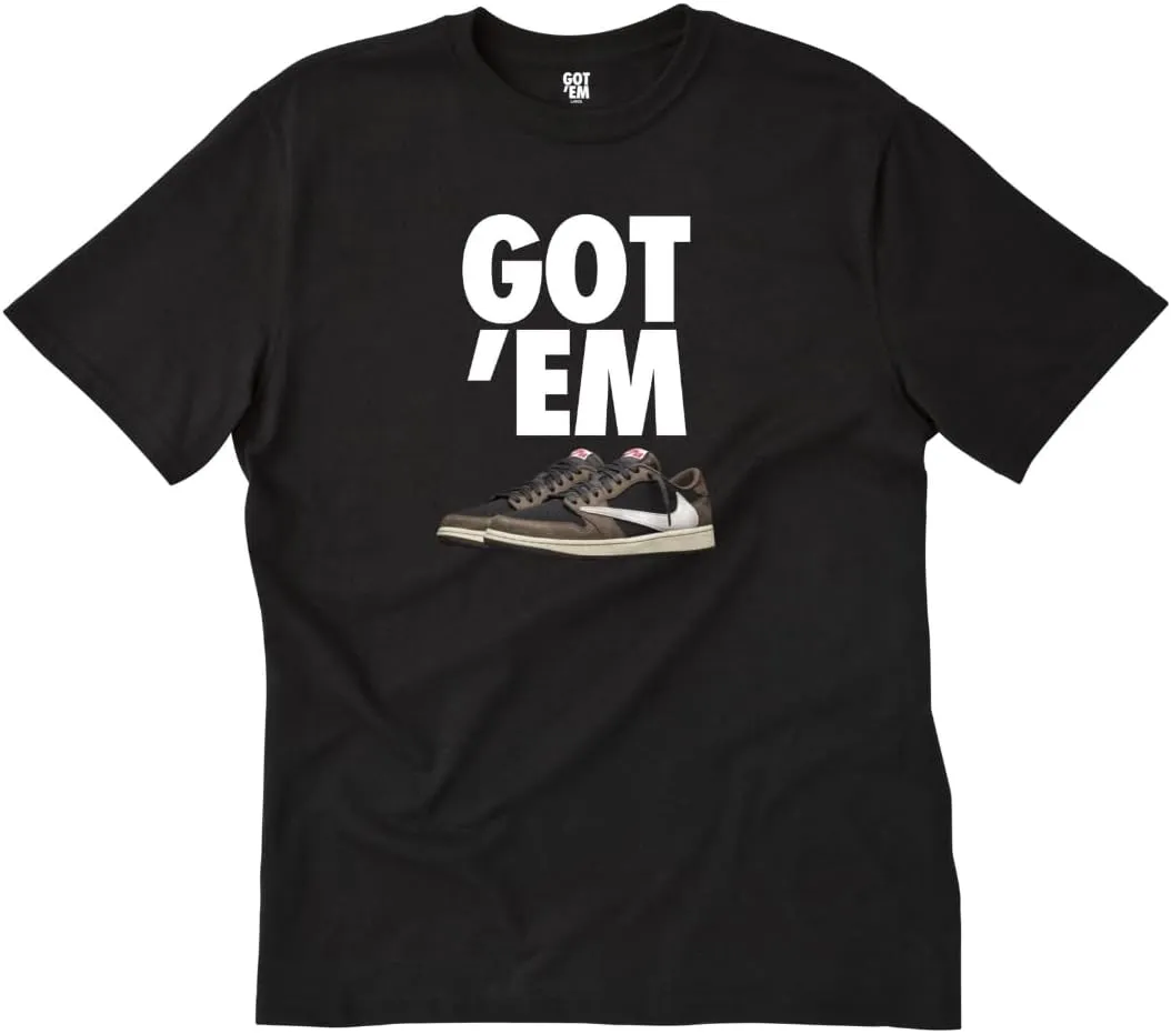 GOT'EM Sneaker 100% Cotton Casual Streetwear T Shirts Short Sleeve Print Sneakers Casual Streetwear Soft (US, Alpha, Medium, Regular, Regular, Travis Mocha Low Black)