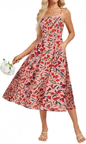 GRACE KARIN Women's Summer Floral Wedding Guest Dress Boho Beach Casual Formal Dresses A Line Sleeveless Dress with Pockets