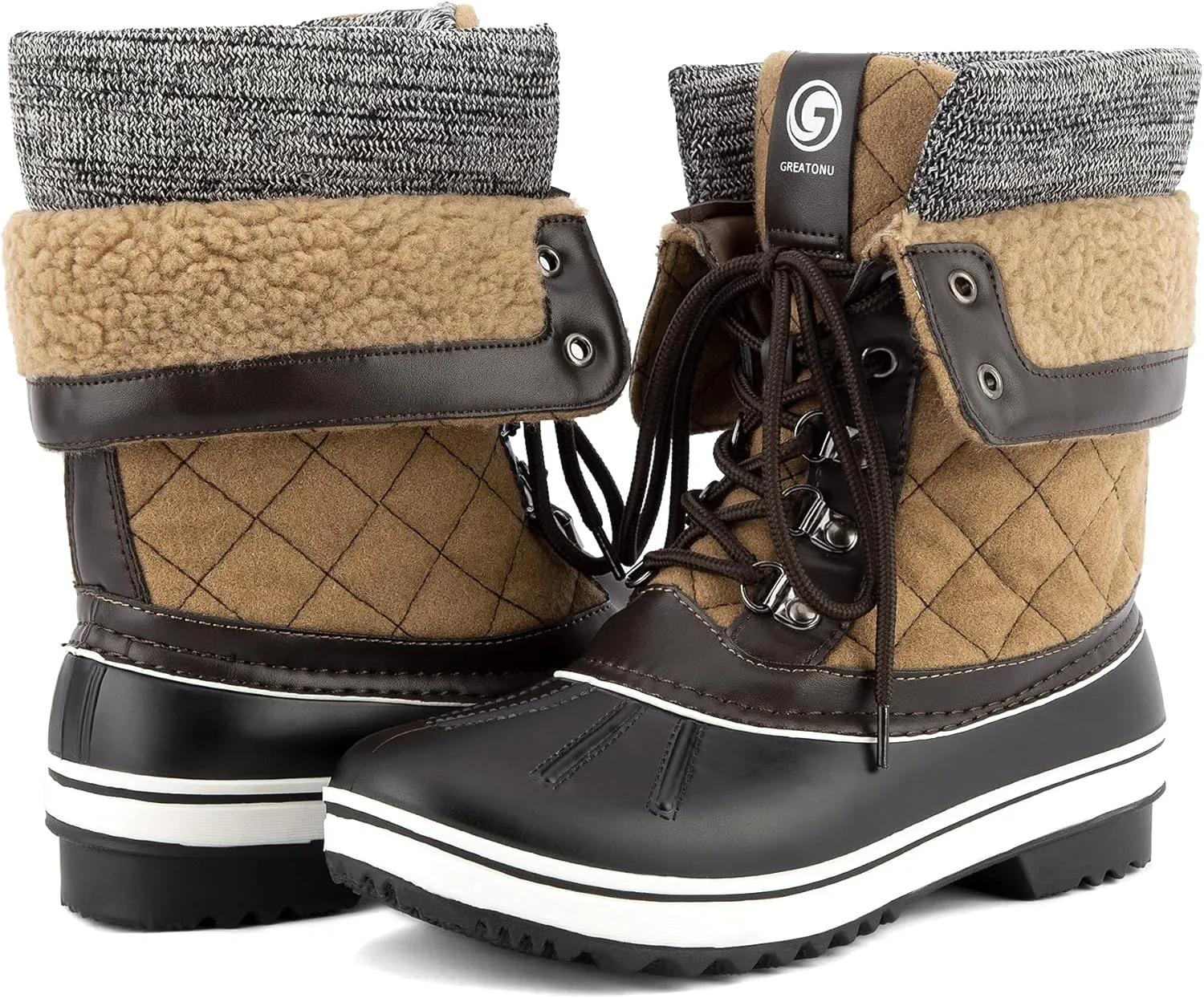 Greatonu Womens Snow Boots Waterproof Insulated Fur Lined Mid Calf Winter Snow Boots