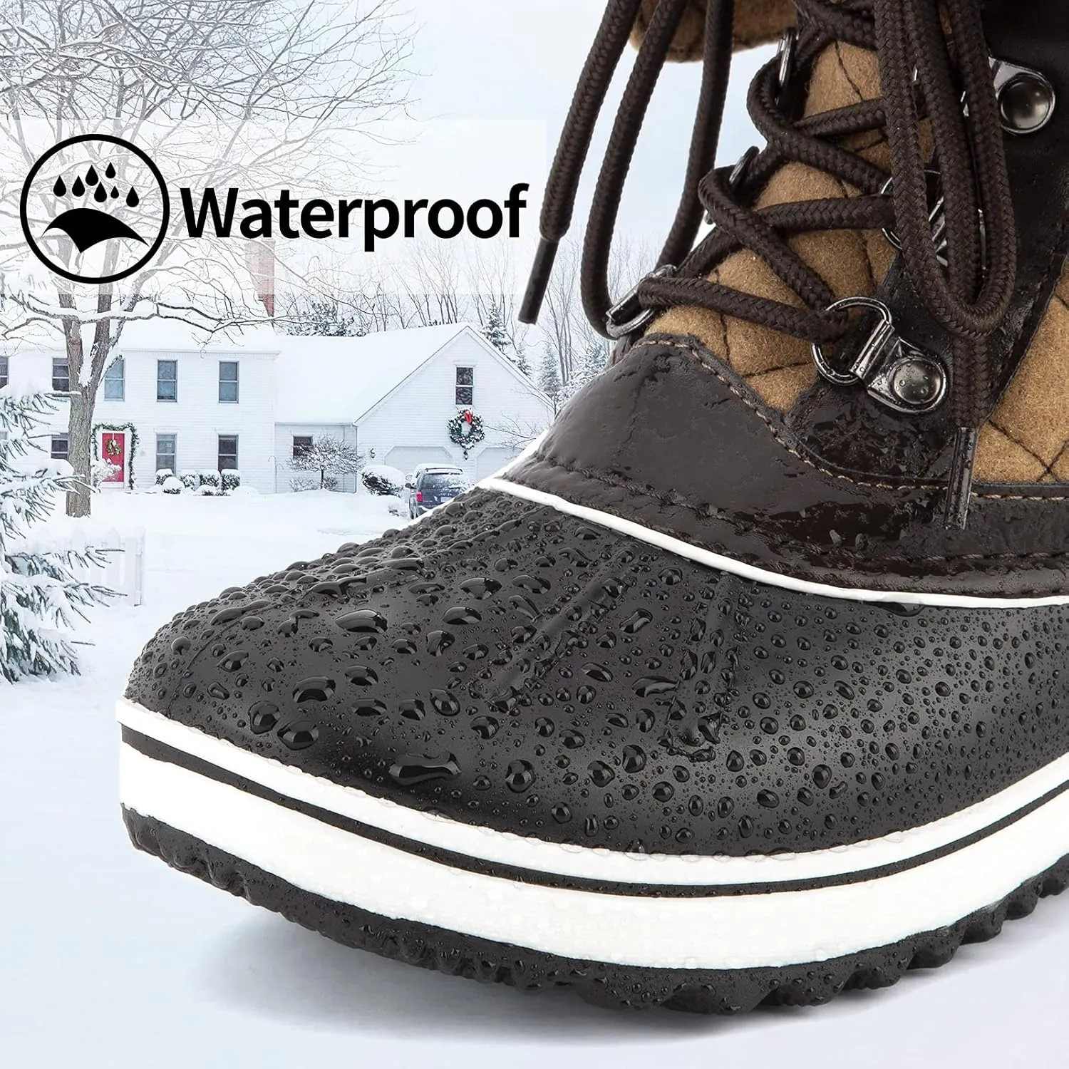Greatonu Womens Snow Boots Waterproof Insulated Fur Lined Mid Calf Winter Snow Boots