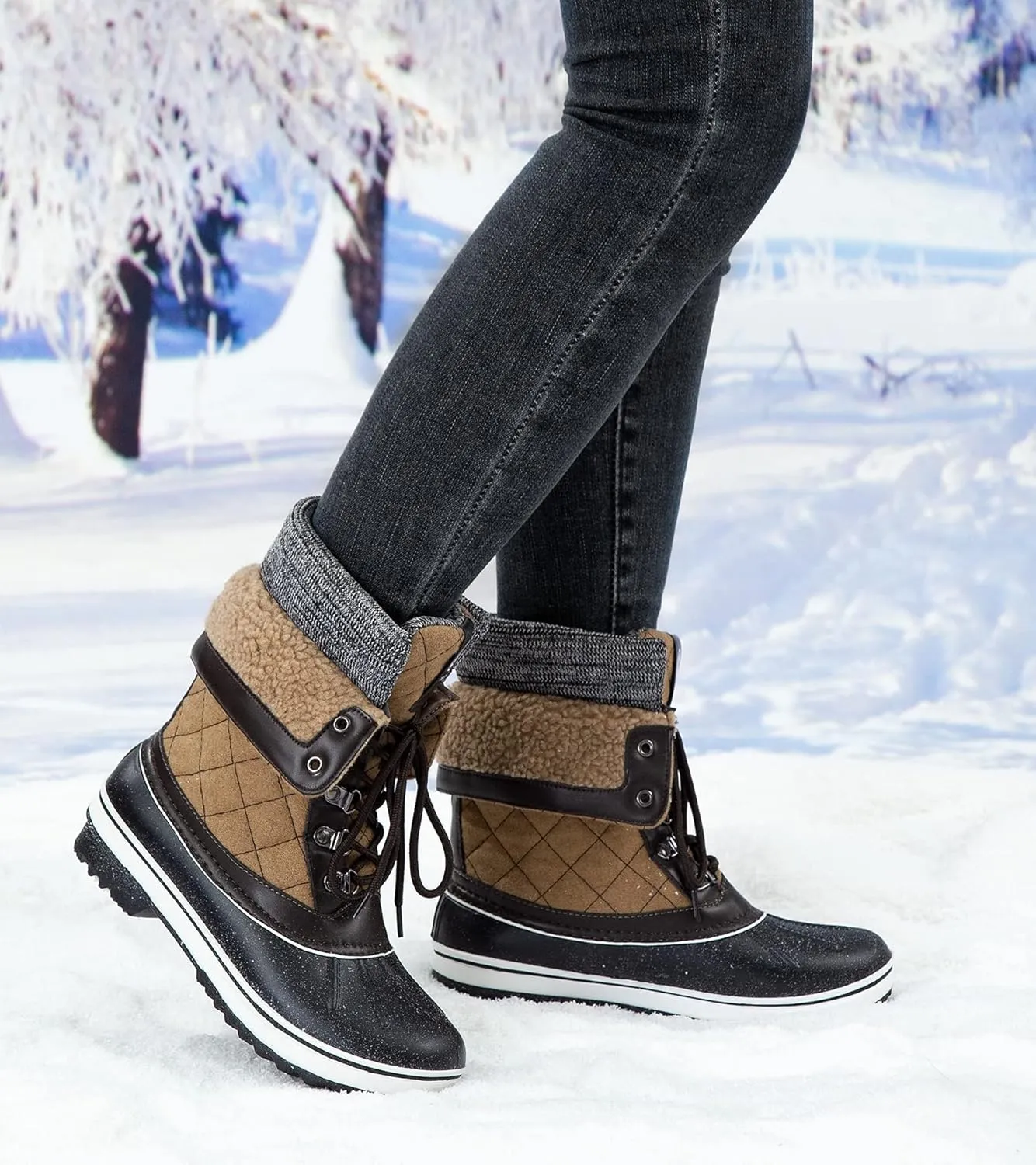 Greatonu Womens Snow Boots Waterproof Insulated Fur Lined Mid Calf Winter Snow Boots