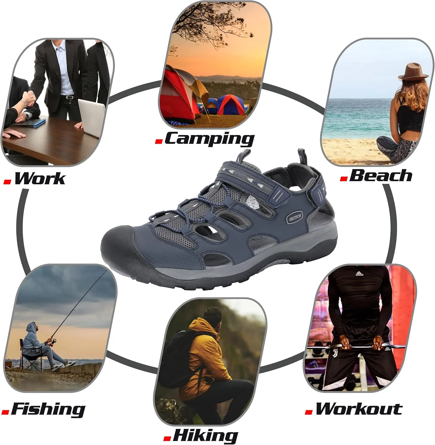 GRITION Mens Outdoor Hiking Sandals Summer Beach Closed Toe Water Sandal Waterproof Comfortable Fisherman Adventures Sport Athletic Walking Traveling Shoes Sandles