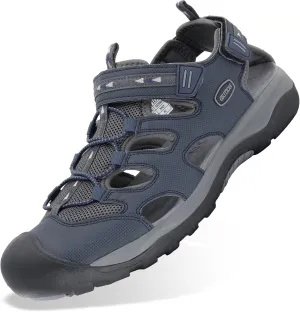 GRITION Mens Outdoor Hiking Sandals Summer Beach Closed Toe Water Sandal Waterproof Comfortable Fisherman Adventures Sport Athletic Walking Traveling Shoes Sandles