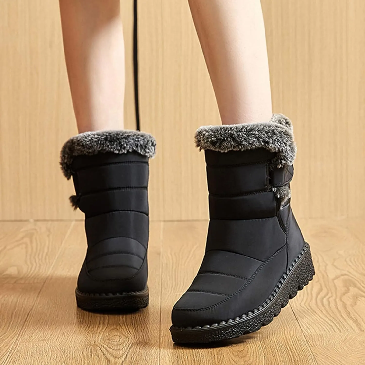 GUNIYIFS Womens Winter Snow Boots Winter Boot with Comfortable Flat Shoes for Women Warm Fur Lined Ankle Booties Outdoor Slip On Waterproof Short Boots