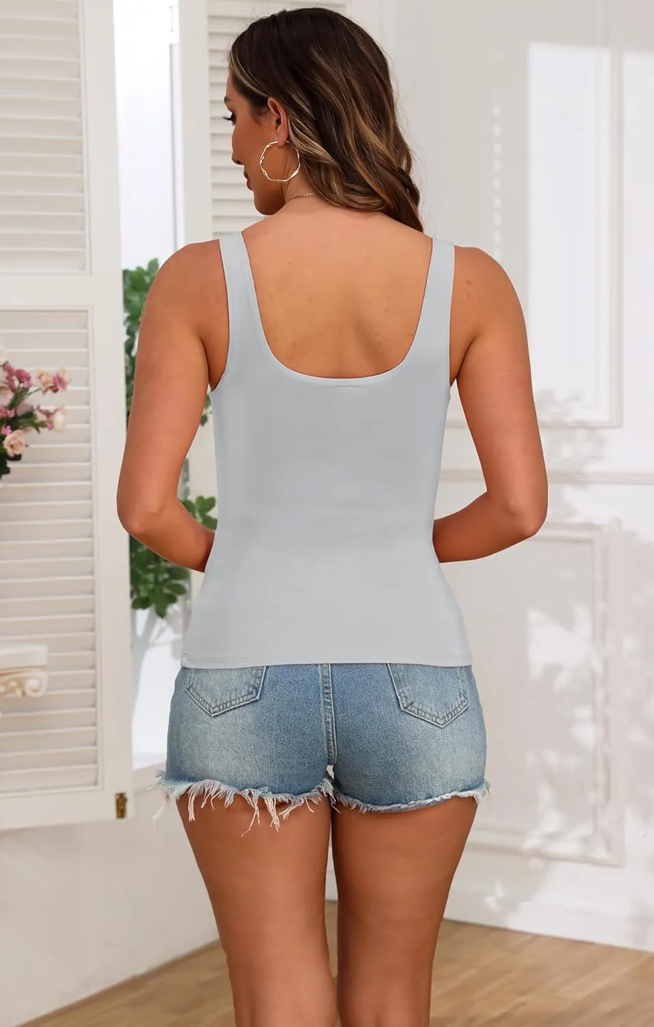 Halife Women's Double Lined Tank Tops Seamless Sleeveless Basic Fitted Shirts