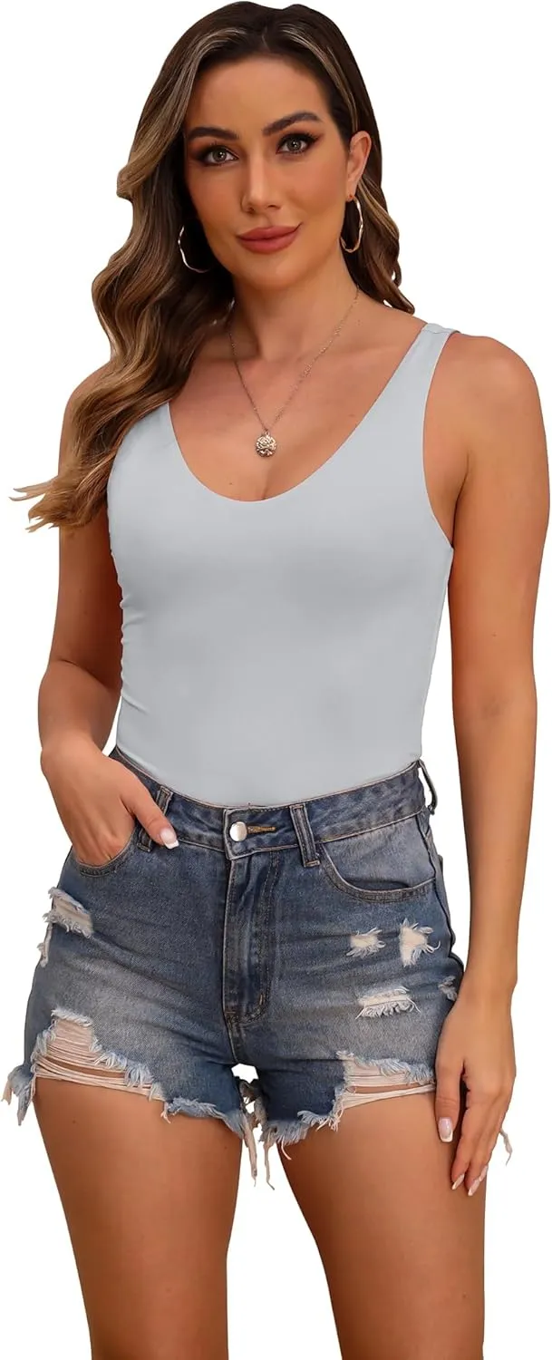 Halife Women's Double Lined Tank Tops Seamless Sleeveless Basic Fitted Shirts