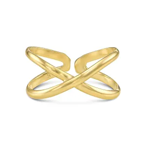 Handmade Criss-Cross X Adjustable Toe Ring, Yellow Gold Plated over Sterling Silver, Elegant Dainty Open Toe, Pinky or Knuckle Rings for Women, Beach Foot Jewelry, By MiYa Jewelry