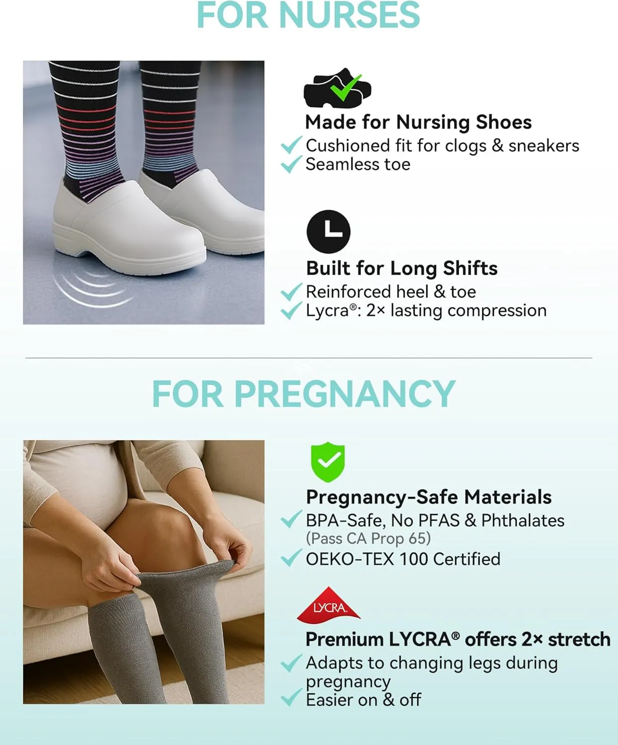 HAPIU Merino Wool Soft Compression Socks for Women & Men, 15-20 mmHg, Plus Size Knee High Stocking for Nurses, Pregnancy, Travel, Flight