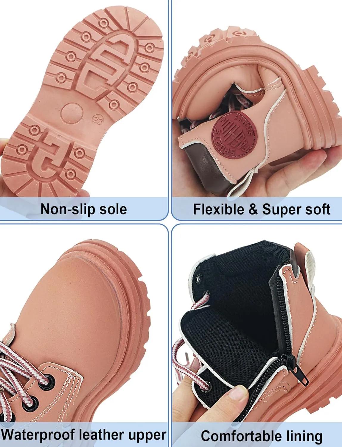 Happy Cherry Toddler Work Boots Classic Snow Boots Waterproof Winter Boots Ankle Lace Up Boot Construction Boots