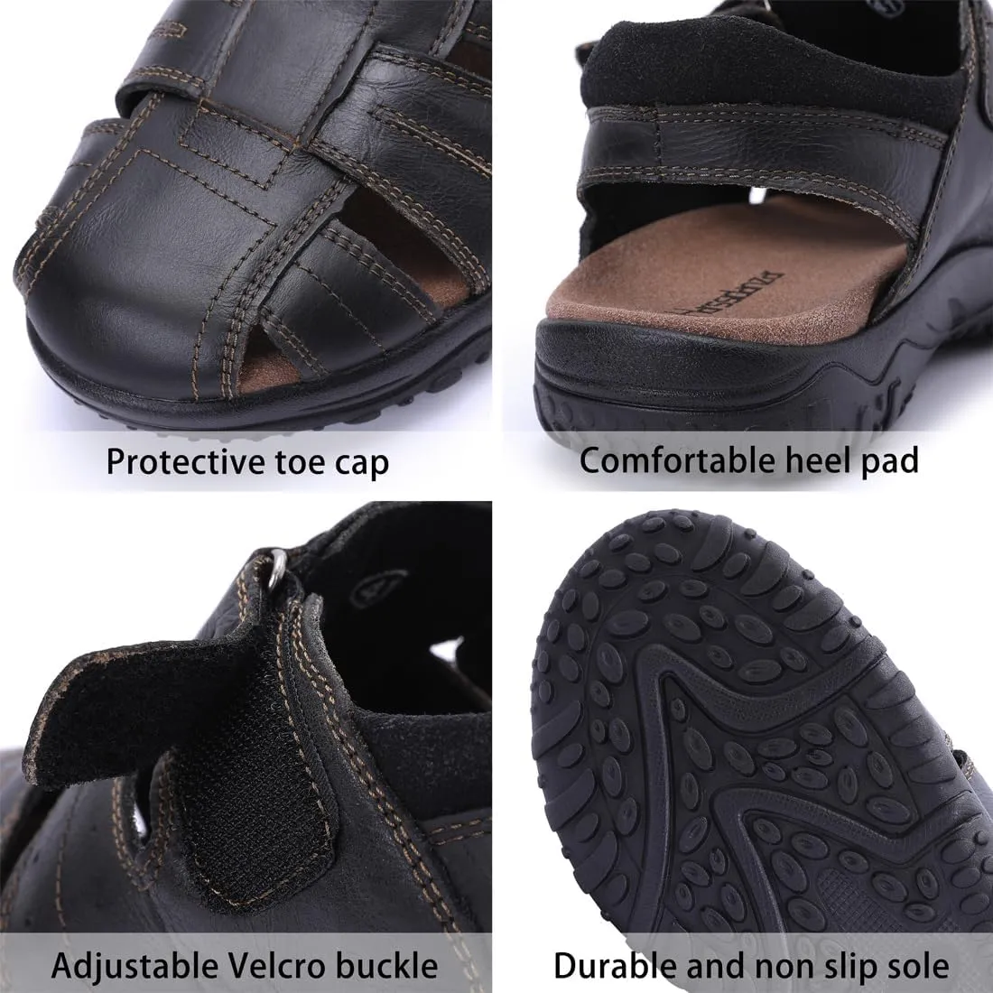 Harssidanzar Mens Leather Fisherman Sandals Closed Toe Sandal For Men KM226US