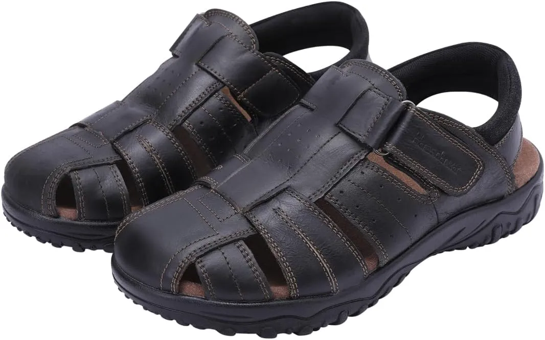 Harssidanzar Mens Leather Fisherman Sandals Closed Toe Sandal For Men KM226US