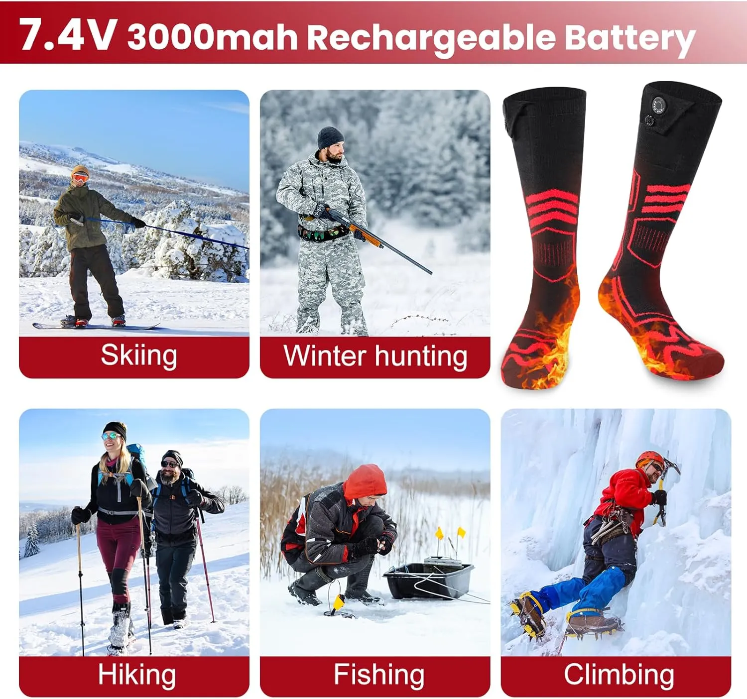 Heated Socks for Men Women,7.4V 3000mAh Rechargeable Heated Socks with APP Control Washable Electric Heating Socks Feet Warmer for Winter Outdoor Sports Hunting Skiing Camping (Orange Black-M)