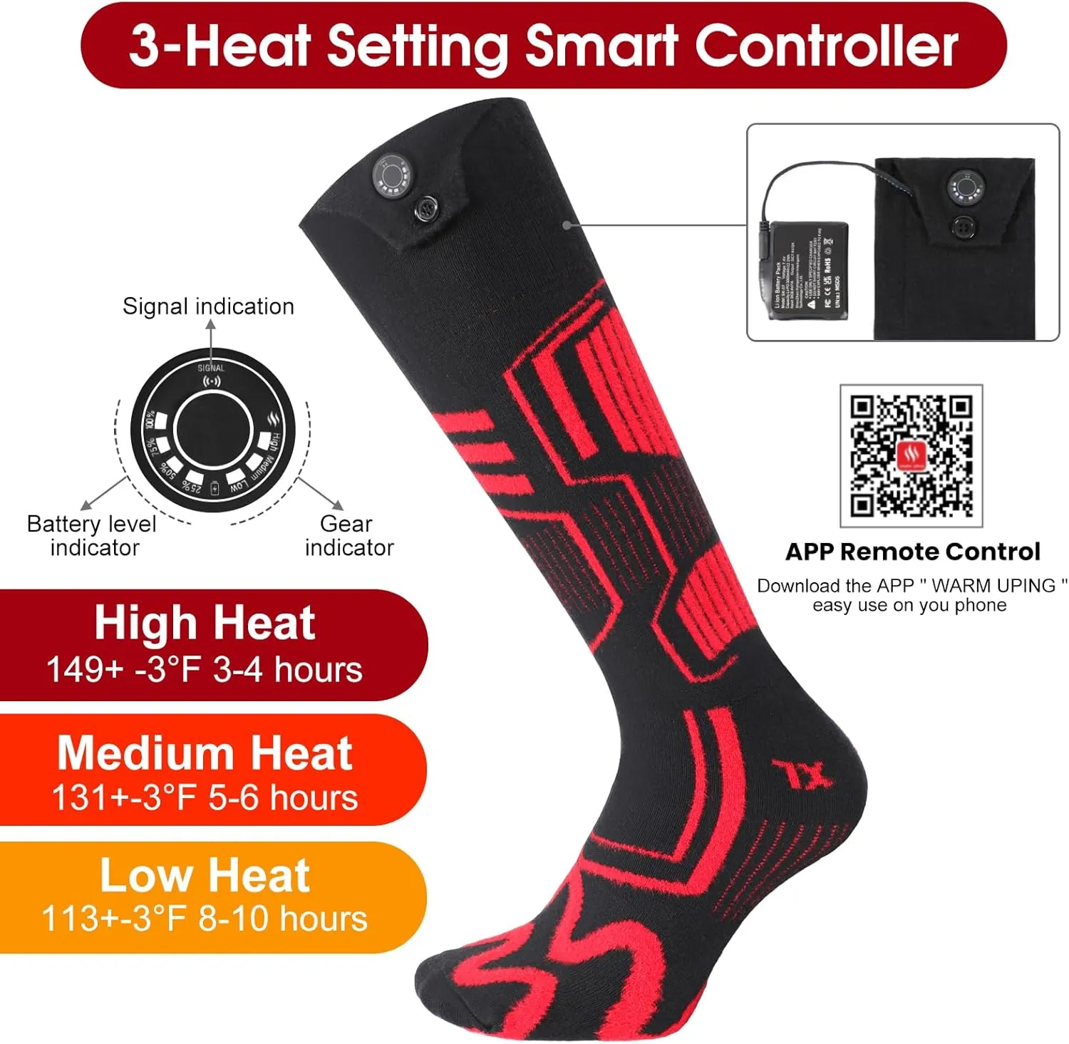 Heated Socks for Men Women,7.4V 3000mAh Rechargeable Heated Socks with APP Control Washable Electric Heating Socks Feet Warmer for Winter Outdoor Sports Hunting Skiing Camping (Orange Black-M)