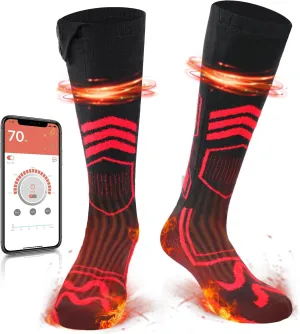 Heated Socks for Men Women,7.4V 3000mAh Rechargeable Heated Socks with APP Control Washable Electric Heating Socks Feet Warmer for Winter Outdoor Sports Hunting Skiing Camping (Orange Black-M)
