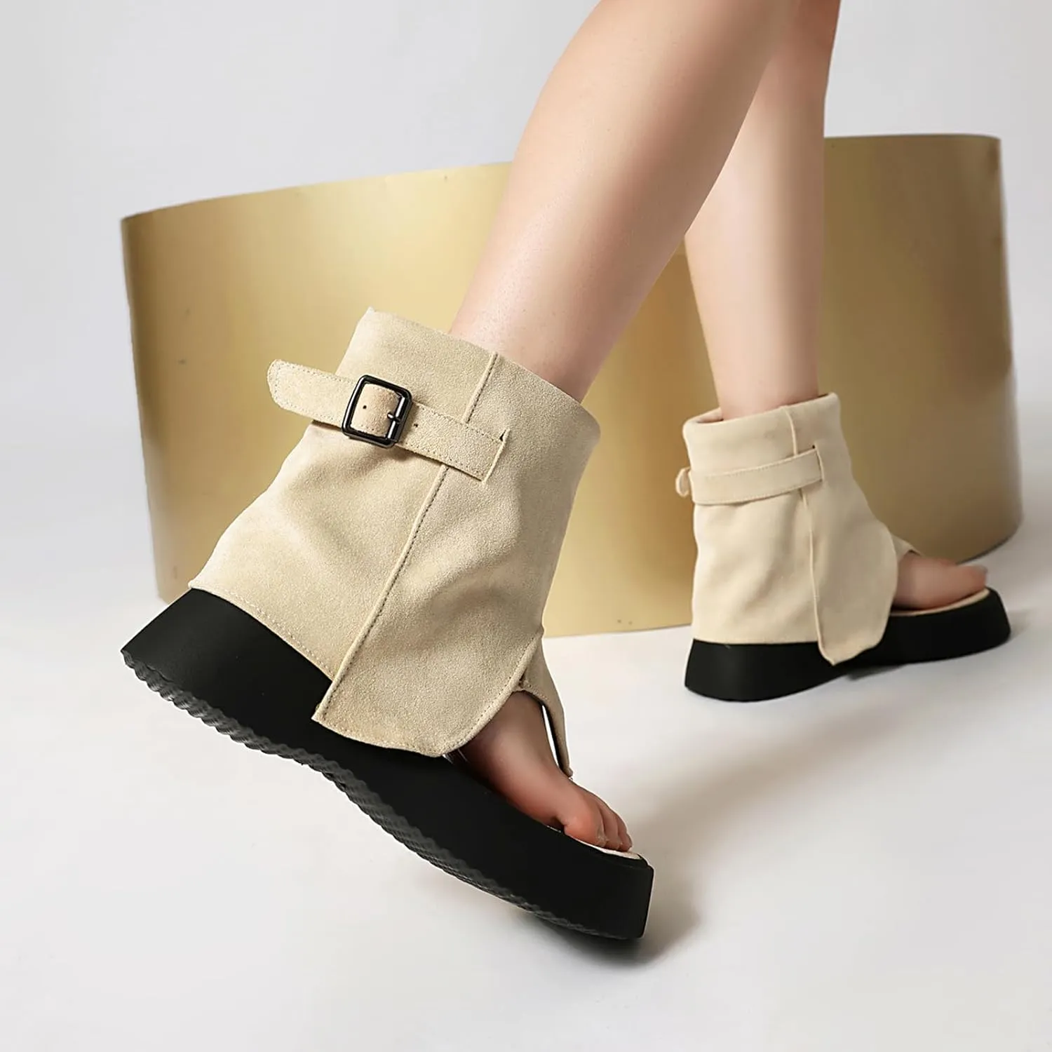 High Top Platform Sandals for Women Thongs Summer Bootie Sandals Buckle Gladiator Sandals Open-Toe