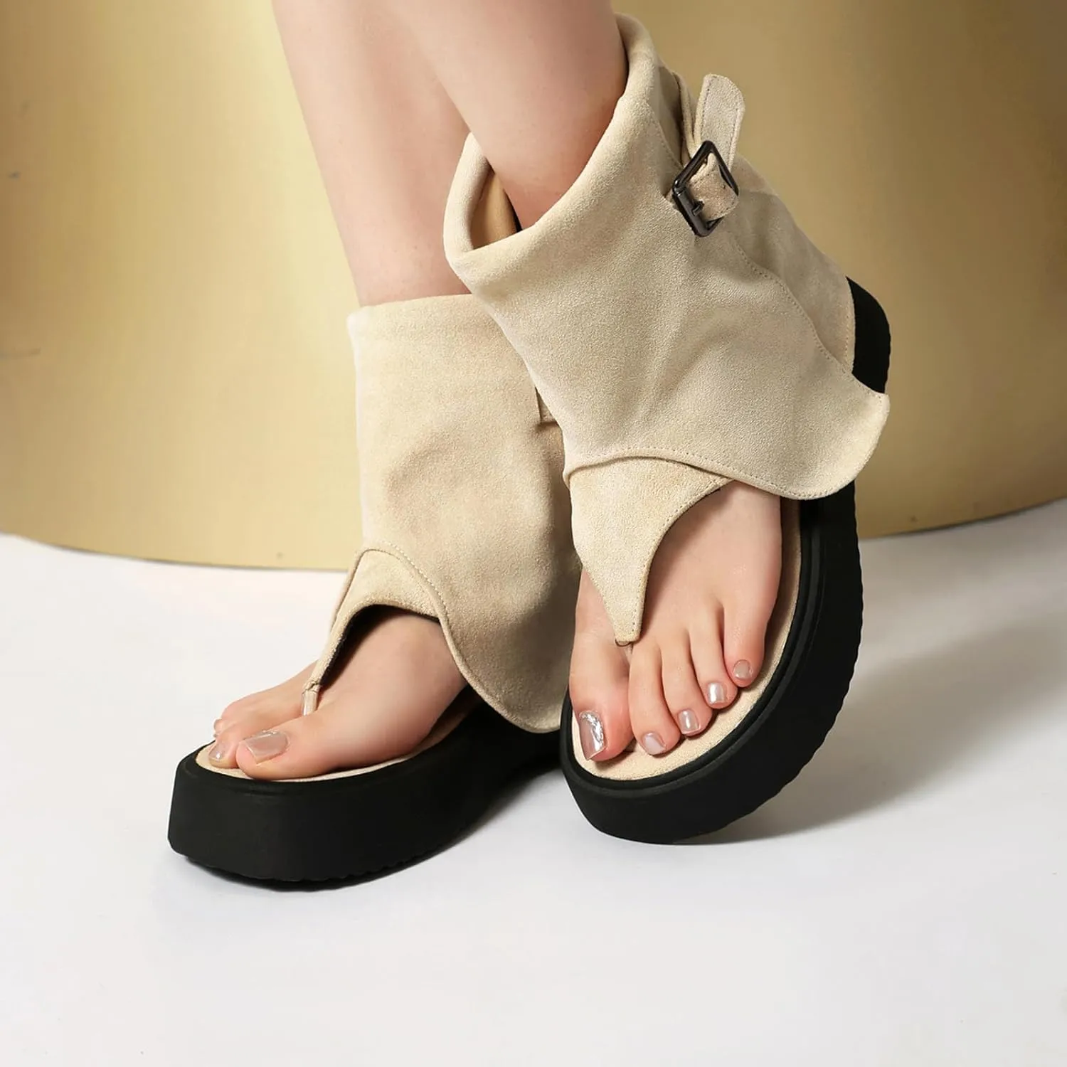 High Top Platform Sandals for Women Thongs Summer Bootie Sandals Buckle Gladiator Sandals Open-Toe