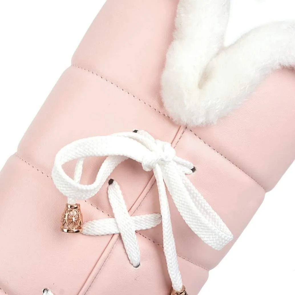 HINDOLA Women's Winter Warm Knee High Down Snow Boots Fur Lined Waterproof Cross-Tied Hidden Wedges Platform Boots