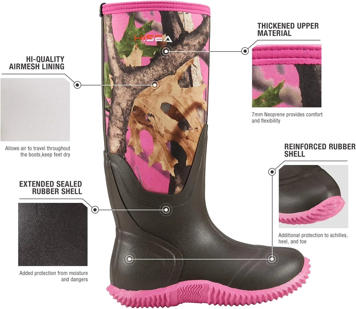 HISEA Women's Rain Boots, Knee High Rubber Boots Waterproof Insulated Neoprene Mud Boots, Anti-Slip Outdoor Work Boots for Hunting Gardening Farming Yard Working, Size 6-11