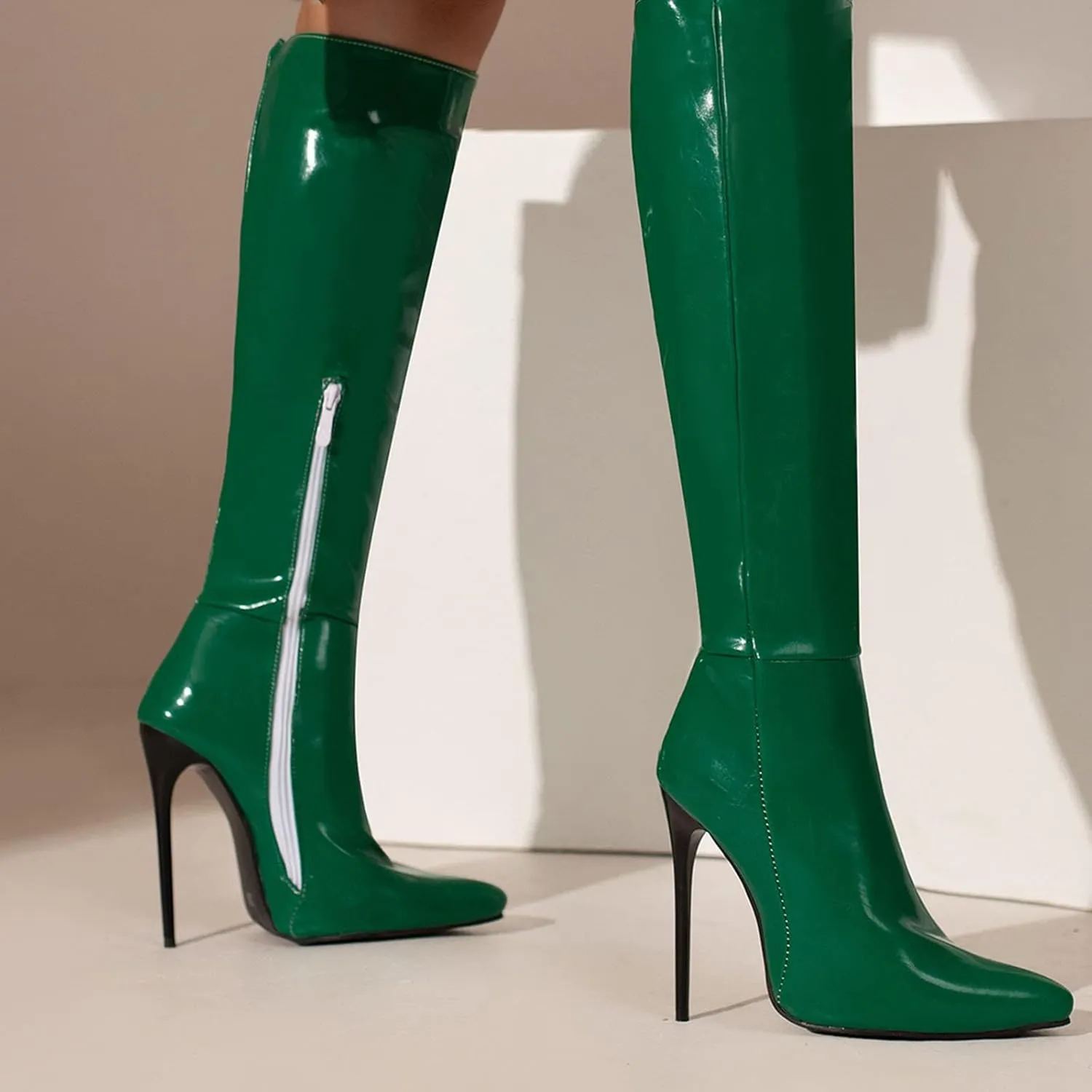hlysgo Boots for Women Knee High Stiletto High Heel Sexy Long Boots Wide with Fall Winter Casual Trendy Gogo Boots & Booties