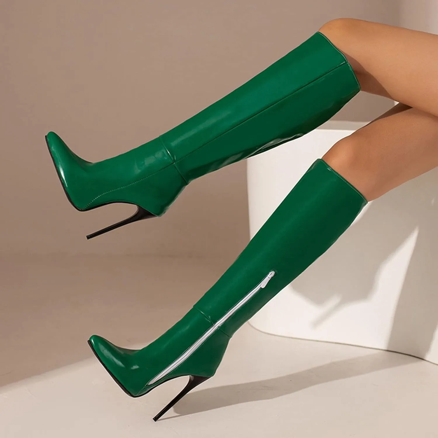 hlysgo Boots for Women Knee High Stiletto High Heel Sexy Long Boots Wide with Fall Winter Casual Trendy Gogo Boots & Booties