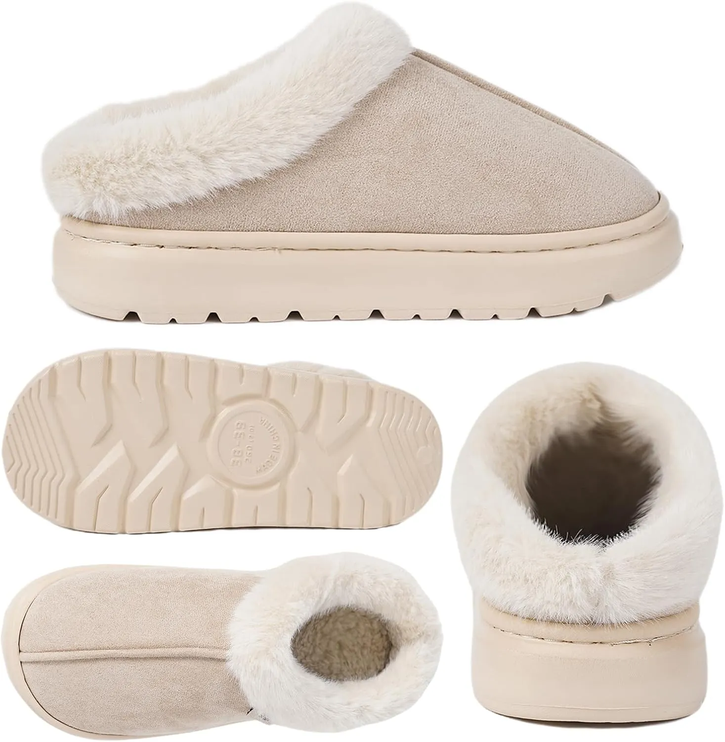 House Slippers For Woman Men, Womens slippers Platform EVA lightweight sole Warm Faux Fur Lined Suede Short Ankle Boots Memory Foam Fuzzy Slippers for Women Anti-Slip Boot Indoor Outdoor