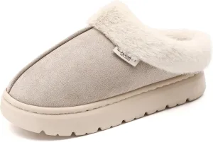 House Slippers For Woman Men, Womens slippers Platform EVA lightweight sole Warm Faux Fur Lined Suede Short Ankle Boots Memory Foam Fuzzy Slippers for Women Anti-Slip Boot Indoor Outdoor