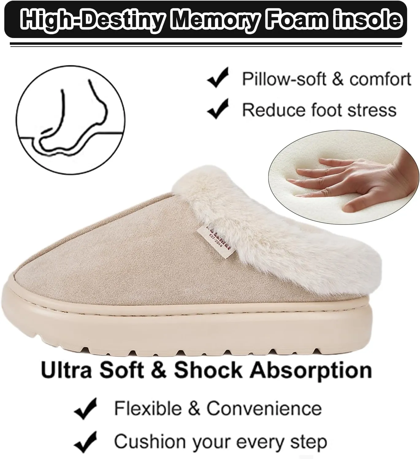 House Slippers For Woman Men, Womens slippers Platform EVA lightweight sole Warm Faux Fur Lined Suede Short Ankle Boots Memory Foam Fuzzy Slippers for Women Anti-Slip Boot Indoor Outdoor