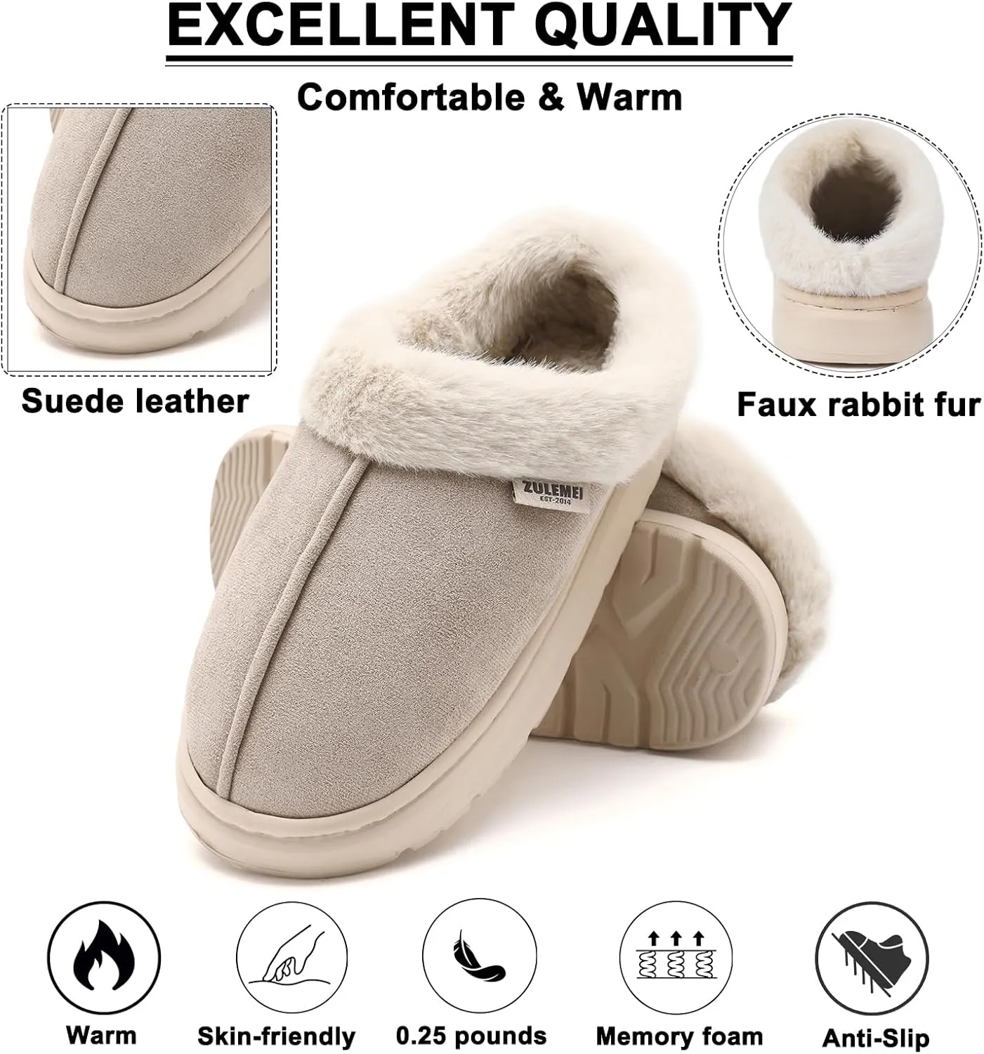 House Slippers For Woman Men, Womens slippers Platform EVA lightweight sole Warm Faux Fur Lined Suede Short Ankle Boots Memory Foam Fuzzy Slippers for Women Anti-Slip Boot Indoor Outdoor
