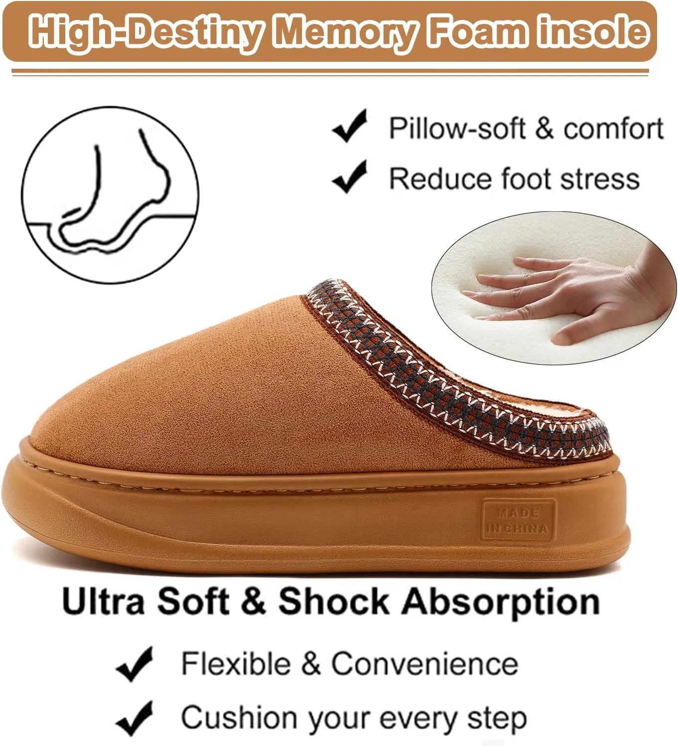 House Slippers for Woman Men, Womens slippers Platform EVA sole Warm Fuzzy Faux Fur Lined Suede Short Ankle Boots Memory Foam shoes for Women Anti-Slip Boot Indoor Size
