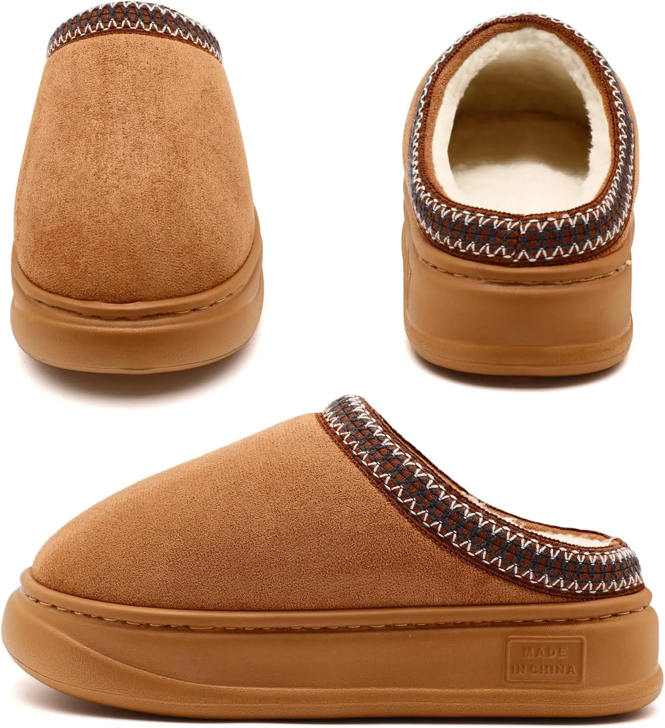 House Slippers for Woman Men, Womens slippers Platform EVA sole Warm Fuzzy Faux Fur Lined Suede Short Ankle Boots Memory Foam shoes for Women Anti-Slip Boot Indoor Size