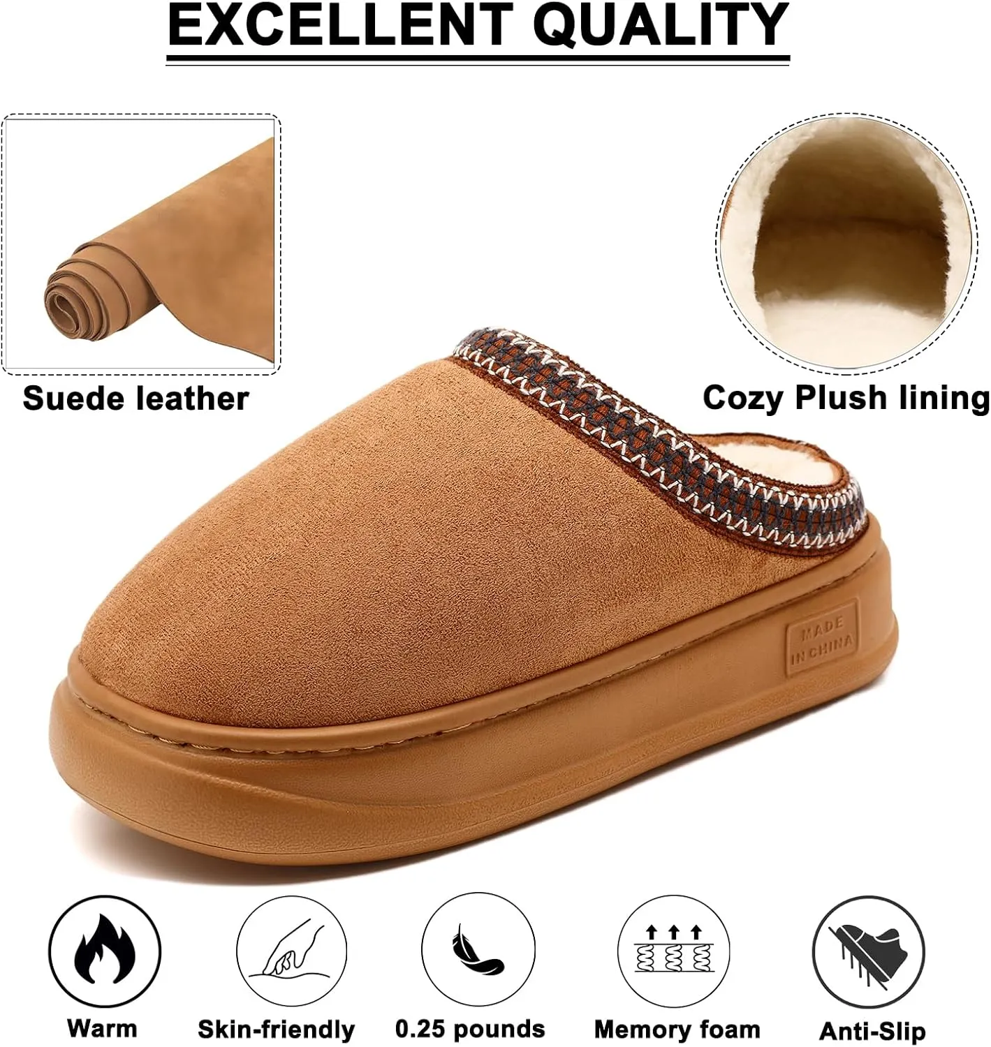 House Slippers for Woman Men, Womens slippers Platform EVA sole Warm Fuzzy Faux Fur Lined Suede Short Ankle Boots Memory Foam shoes for Women Anti-Slip Boot Indoor Size