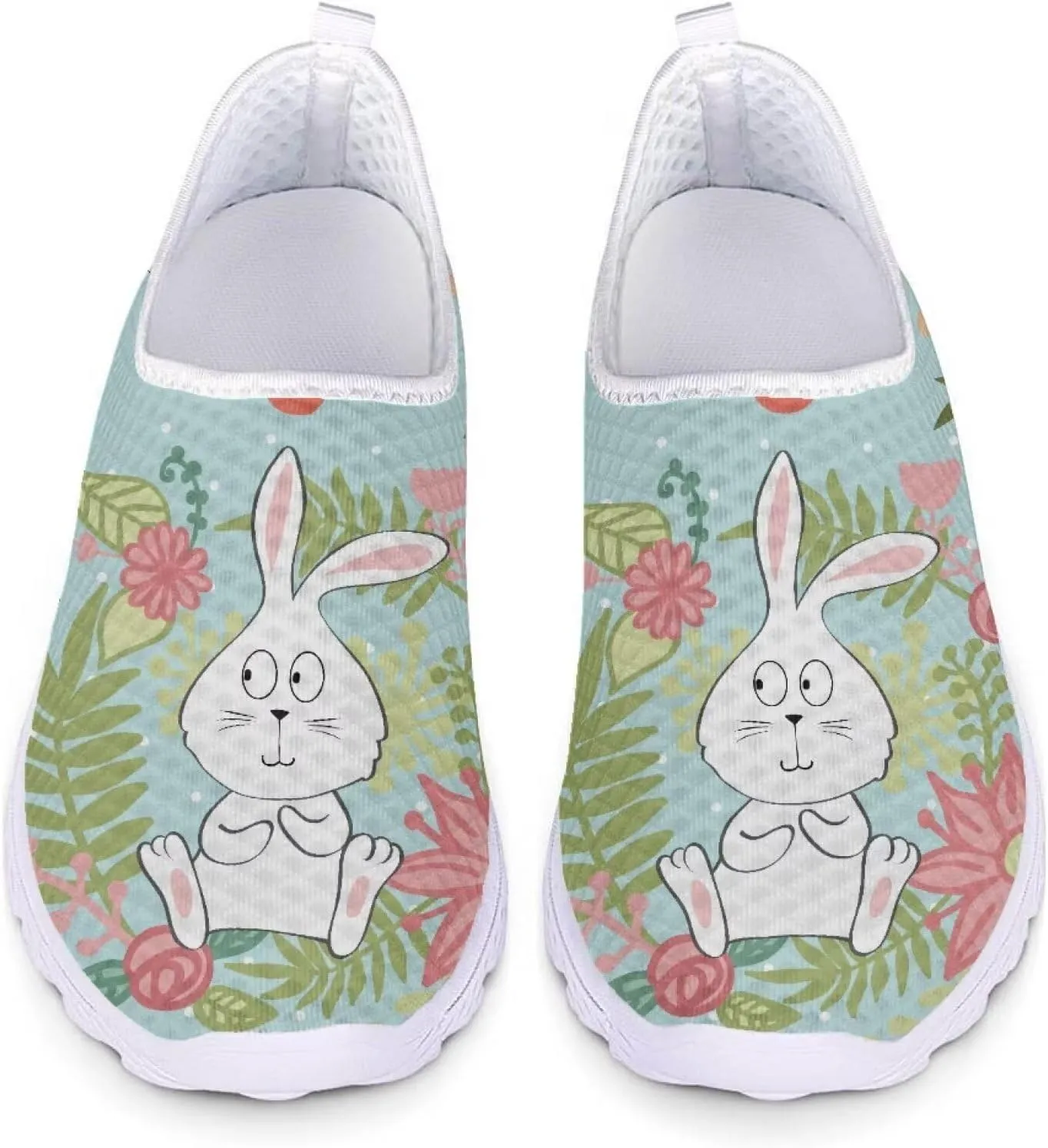 HUIACONG Easter Rabbit Shoes for Women Slip On Sneakers Leaves Floral Athletic Walking Shoes Teen Girls Jogging Dance Trainers Size 12.5 Tennis Breathable Flat