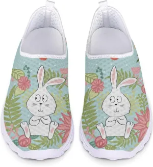 HUIACONG Easter Rabbit Shoes for Women Slip On Sneakers Leaves Floral Athletic Walking Shoes Teen Girls Jogging Dance Trainers Size 12.5 Tennis Breathable Flat