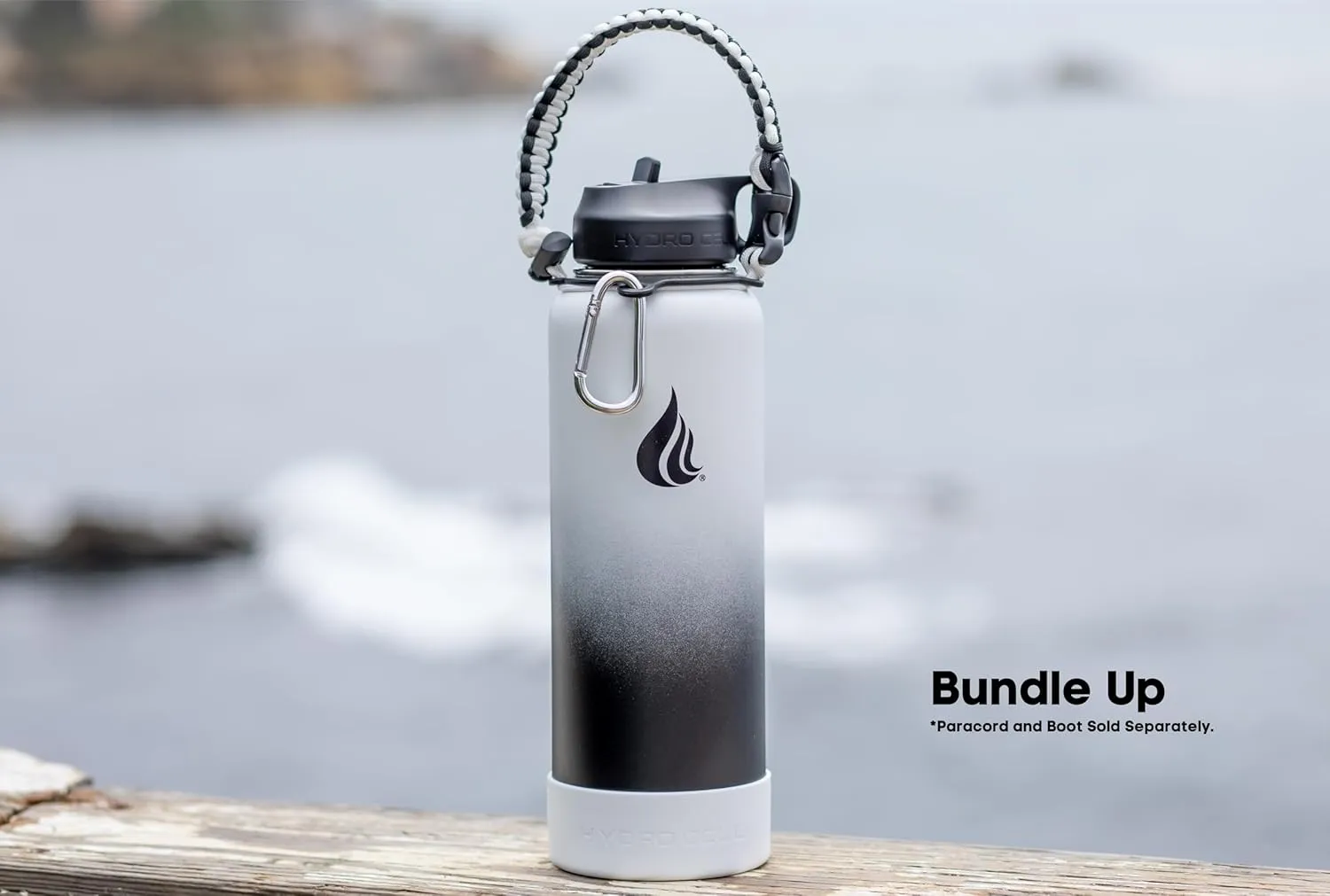 HYDRO CELL Stainless Steel Insulated Water Bottle with Straw - For Cold & Hot Drinks - Metal Vacuum Flask with Screw Cap and Modern Leakproof Sport Thermos for Adults (Black/White 40oz)