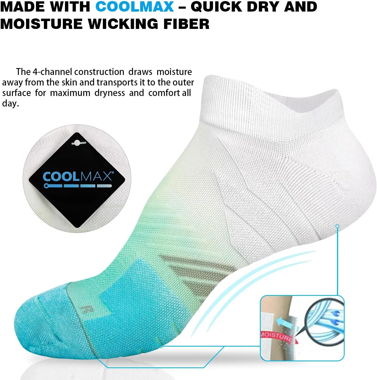 Hylaea No Show Running Athletic Anti-Blister Wicking Coolmax Socks, Seamless Anti-odor