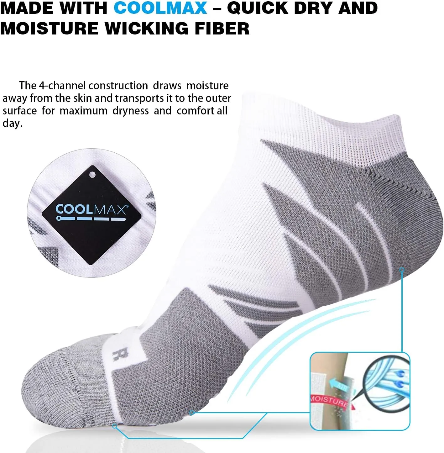 Hylaea No Show Running Athletic Anti-Blister Wicking Coolmax Socks, Seamless Anti-odor