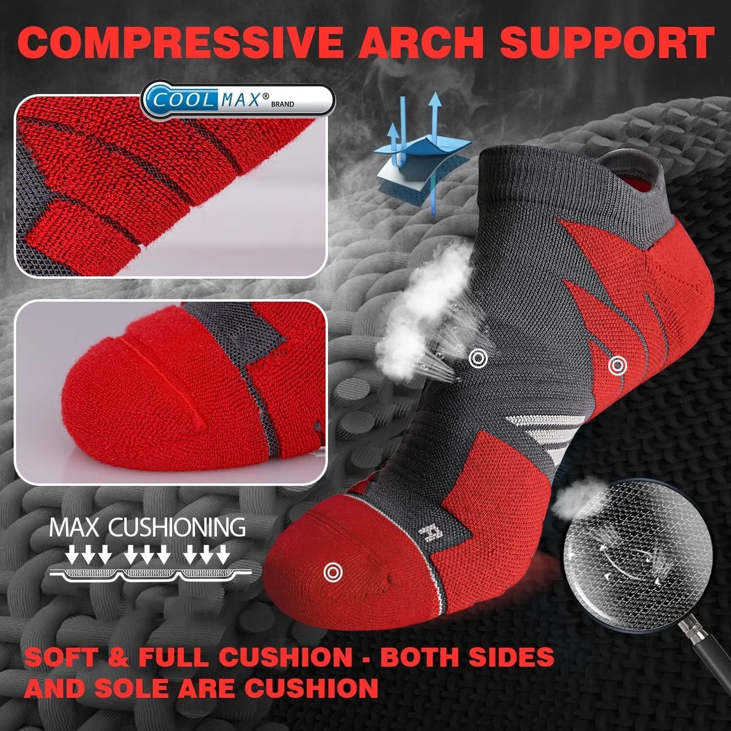 Hylaea No Show Running Athletic Anti-Blister Wicking Coolmax Socks, Seamless Anti-odor