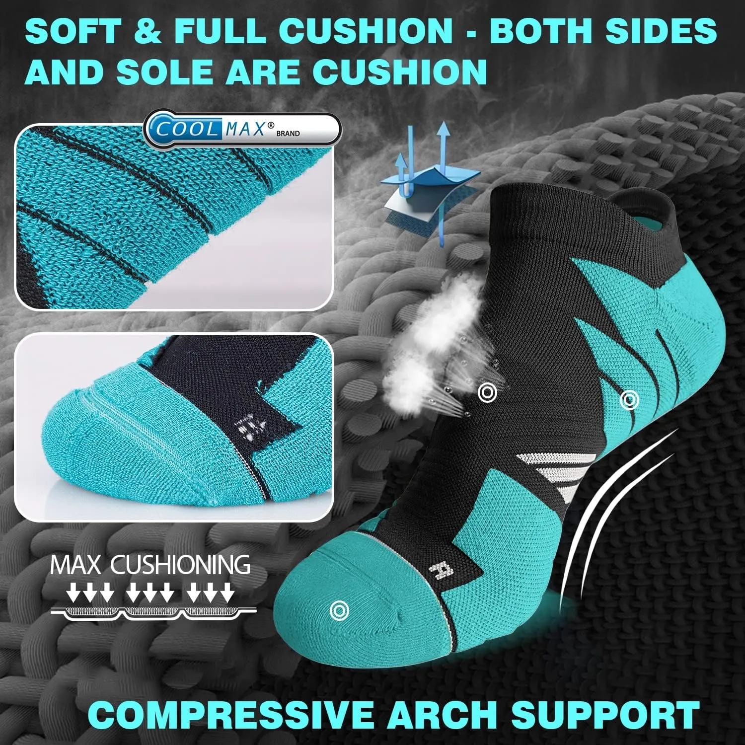 Hylaea No Show Running Athletic Anti-Blister Wicking Coolmax Socks, Seamless Anti-odor