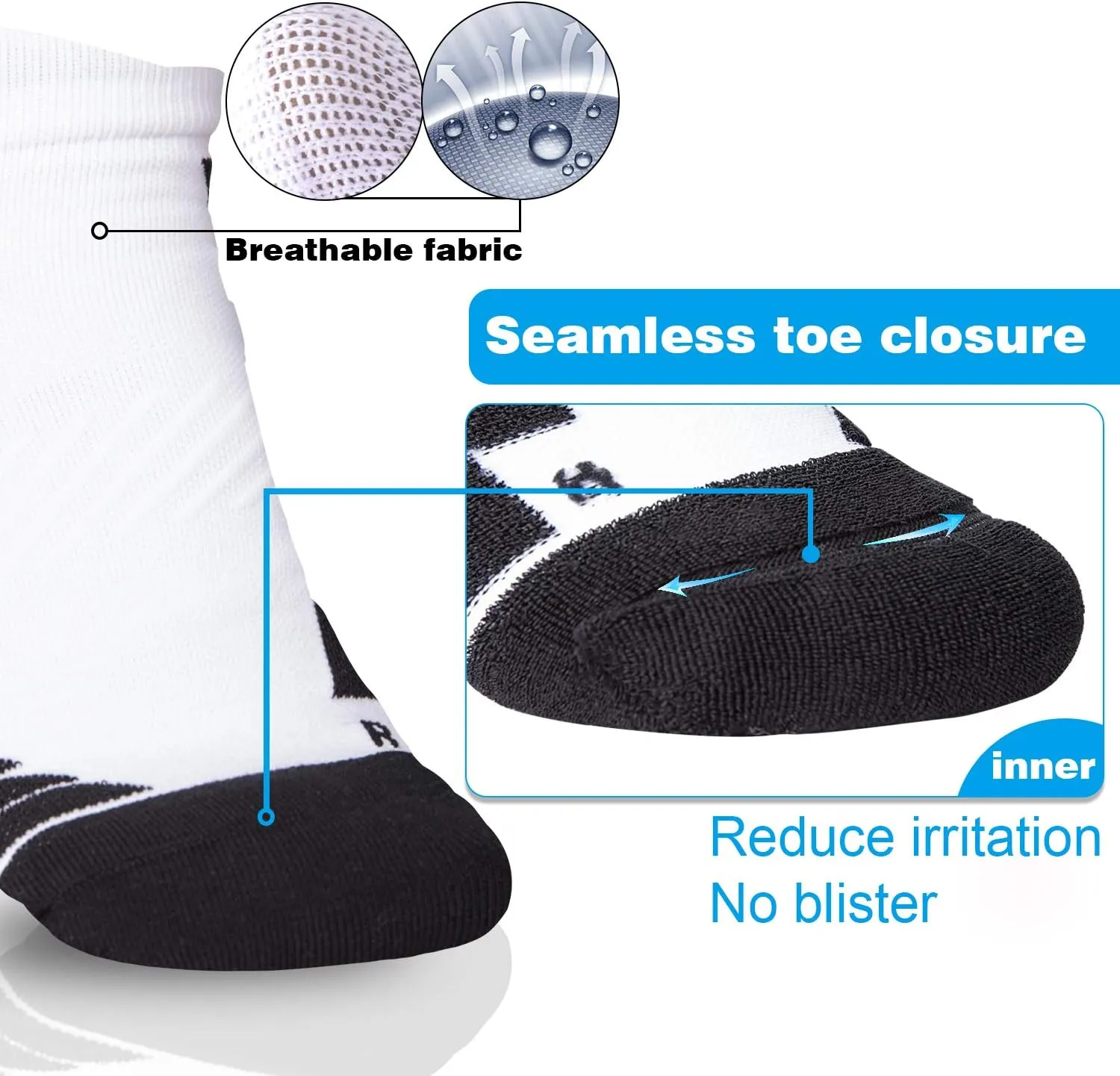 Hylaea No Show Running Athletic Anti-Blister Wicking Coolmax Socks, Seamless Anti-odor