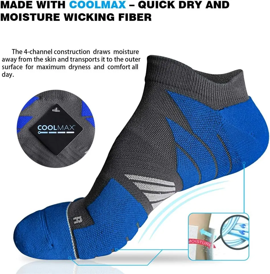 Hylaea No Show Running Athletic Anti-Blister Wicking Coolmax Socks, Seamless Anti-odor