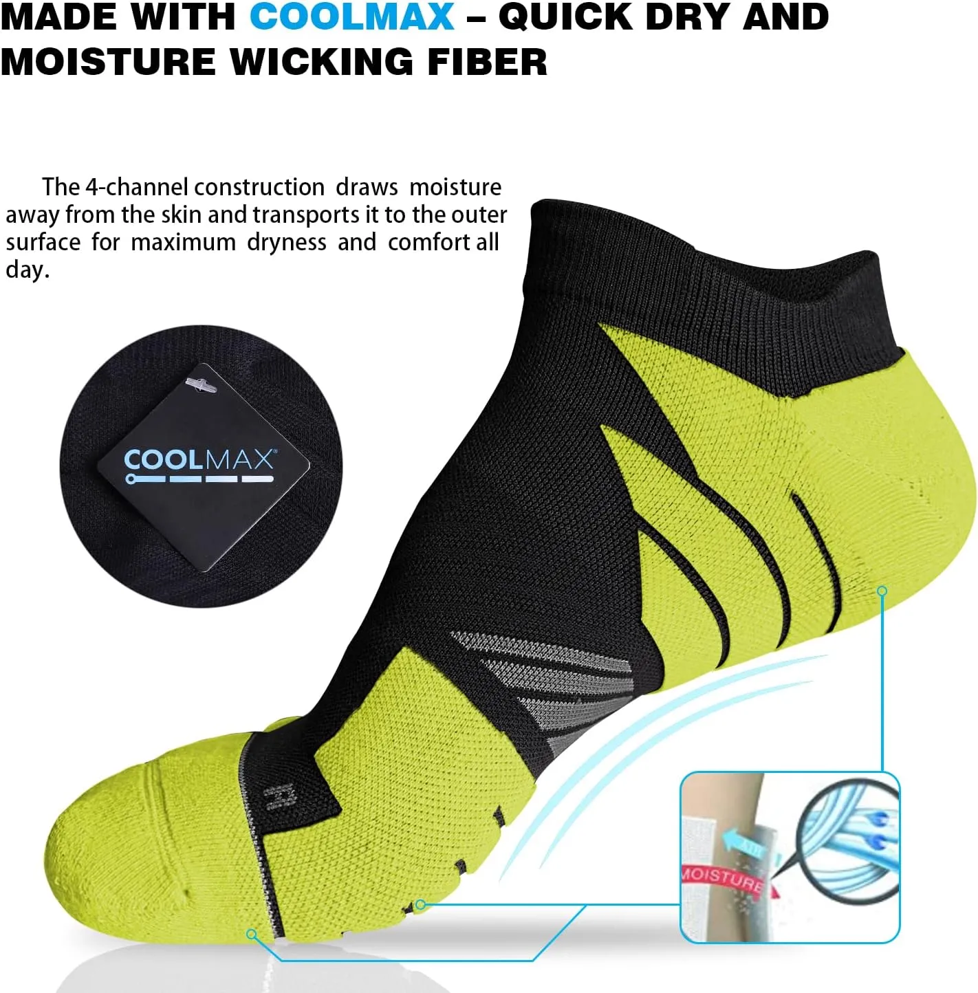 Hylaea No Show Running Athletic Anti-Blister Wicking Coolmax Socks, Seamless Anti-odor