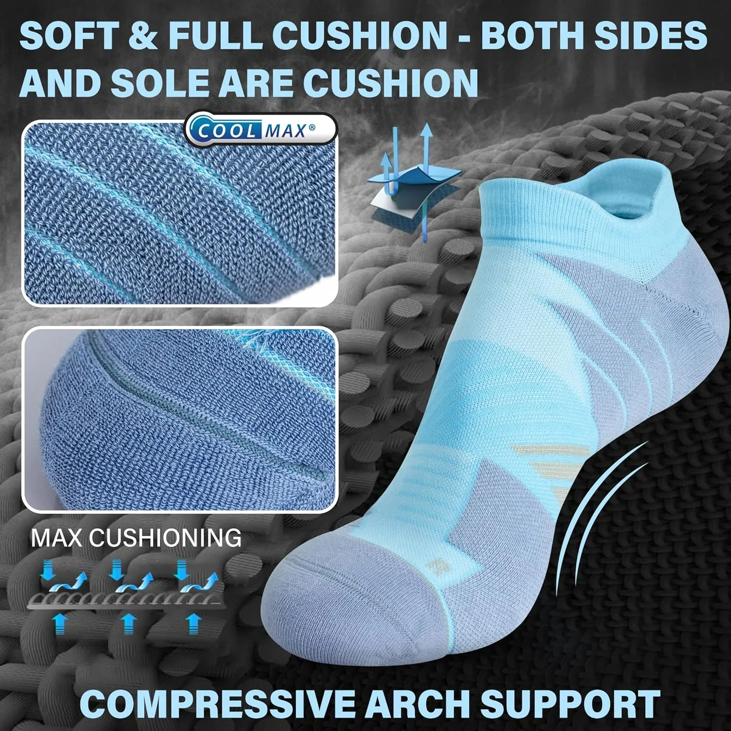 Hylaea No Show Running Athletic Anti-Blister Wicking Coolmax Socks, Seamless Anti-odor