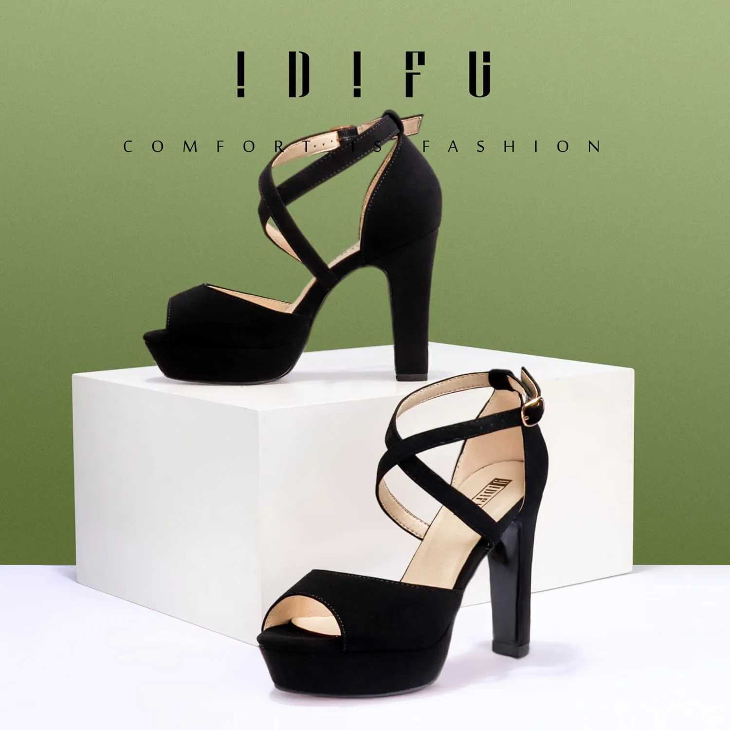 IDIFU Women's Platform Chunky High Heels Dress Sandals Peep Toe Ankle Strap Wedding Party Evening Shoes for Women Bride