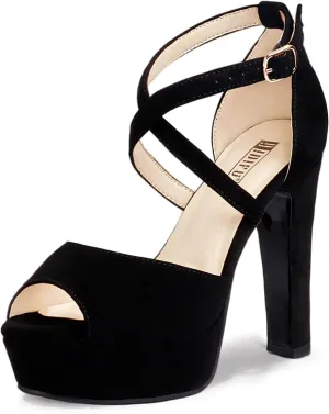 IDIFU Women's Platform Chunky High Heels Dress Sandals Peep Toe Ankle Strap Wedding Party Evening Shoes for Women Bride